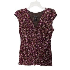 Vintage Y2K NY&CO Sz L Brown Babydoll Top Sheer Mesh Cap Sleeve